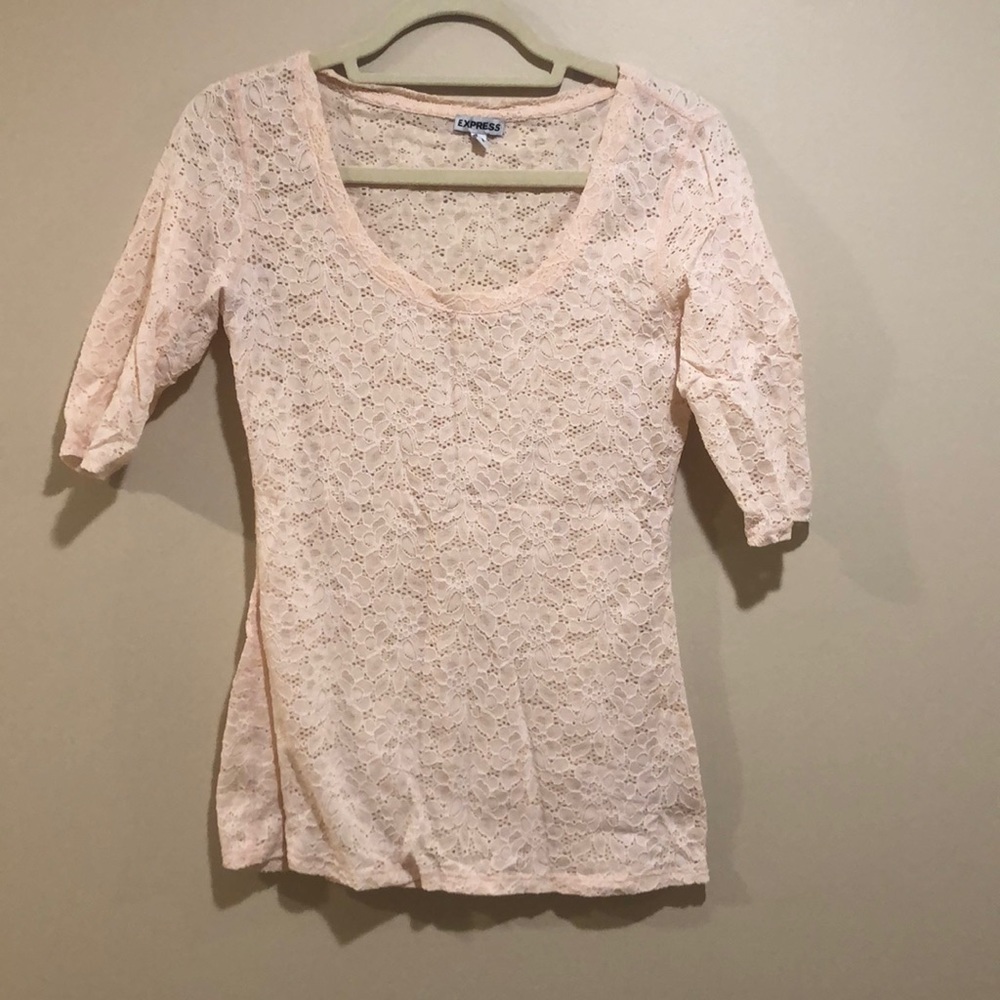 Express 3/4 Sleeve Floral Lace Top Blush Pink Size M